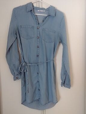 Streetwear Society Light Blue Denim Shirt Dress with Tie Belt